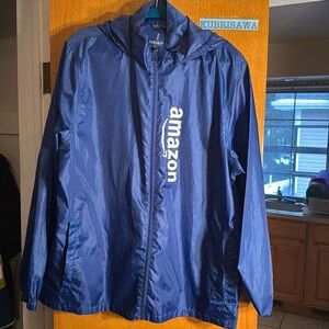 Amazon Blue Hooded Rainbreaker Rain Jacket Light Thin 2XL XXL
